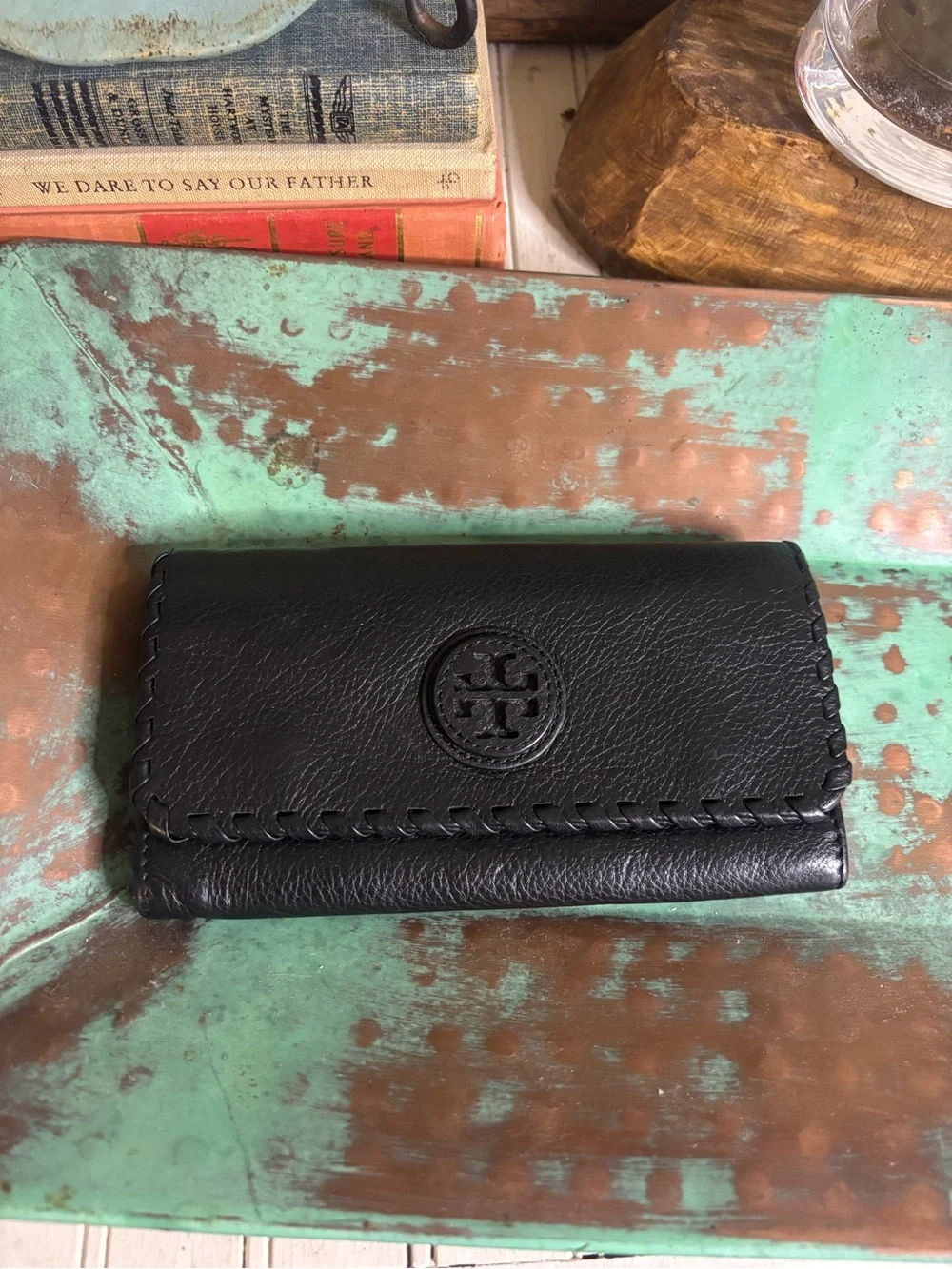 Tory Burch Black Leather Key & Card Holder Wallet